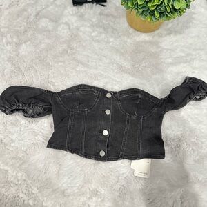 Black Off-Shoulder Denim Crop Top